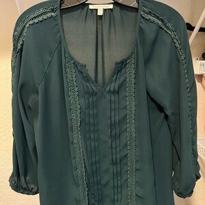 41 Hawthorn Deep Green Blouse with Pleated Trim